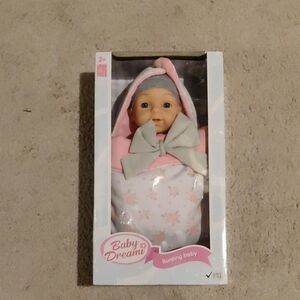 New! Baby Dream Bunting Baby Doll - Pink and Gray age 2+, 13" long